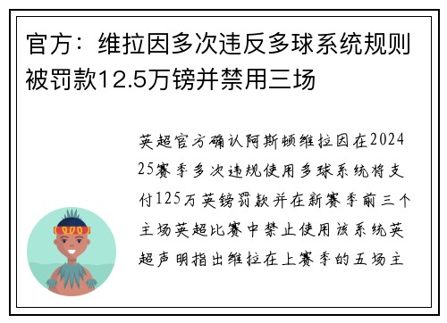 官方：维拉因多次违反多球系统规则被罚款12.5万镑并禁用三场