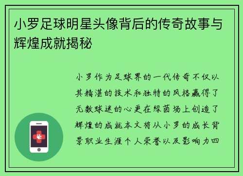 小罗足球明星头像背后的传奇故事与辉煌成就揭秘
